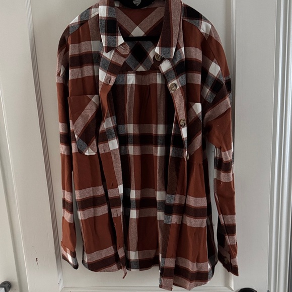 Staccato Tops - Staccato Brown Plaid Button Down Shirt